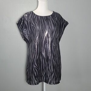Cable & gauge sequin animal prnit tunic top
